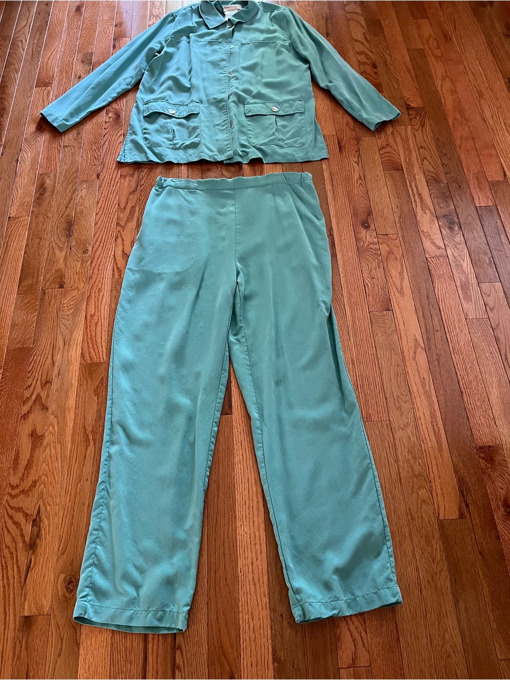 Norm Thompson Aqua Green Wide-Leg 2-Piece Set Fits XL. Soft Comfy Cute back deta